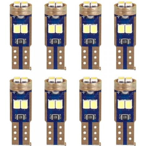 8 Pezzi Lampada Led T5 W3W Canbus 6 SMD 2016 12V 80lm 0.8W Luce Bianco per Cruscotti e Strumentazioni 17mm