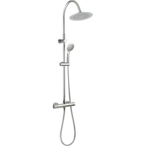 Edouard Rousseau – Colonne de douche thermostatique avec robinetterie – Tête orientable Ø 240 mm – Douchette 5 jets – Bras télescopique inox chromé 0,94 à 1,40 m (1/7)