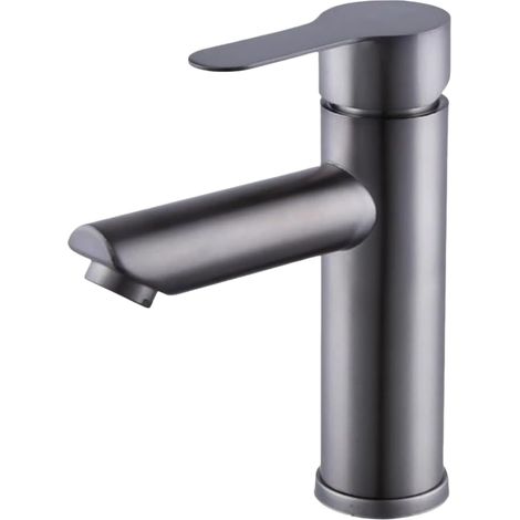 Grifo monomando de agua fría y caliente, caño recto de acero inoxidable gris, un solo orificio, con manguera flexible de 60 cm. (1/5)