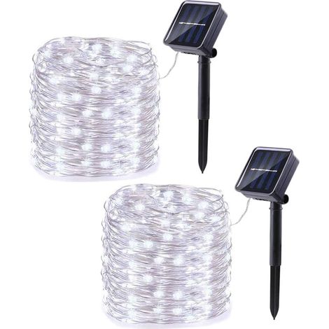 Guirlande Solaire Exterieur, Chacun 10M 100 LED Étanche Guirlande Lumineuse Solaire 8 Modes pour Jardin,Terrasse,Cour,Arbre de Noël,Mariage Fête Décoration(Blanc Froid) (1/5)