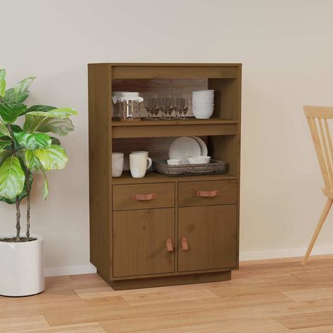 Aparador de madera maciza de pino marrón miel 67x40x108,5 cm (1/4)