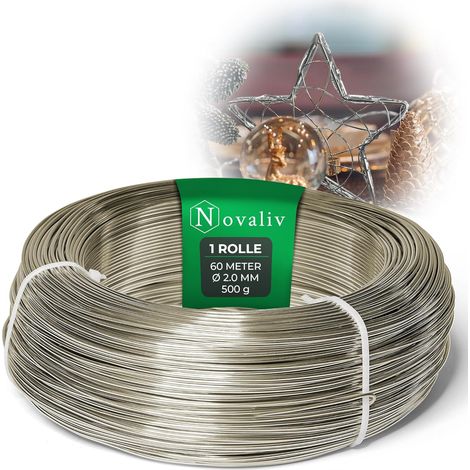Fil aluminium Novaliv 60 m, 2 mm, couleur champagne, idéal pour les loisirs créatifs, polyvalent pour les projets de bricolage et de décoration