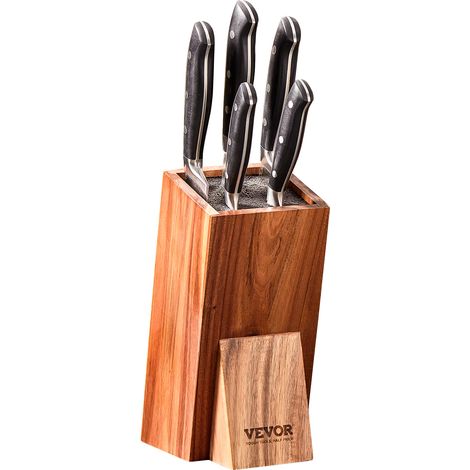 VEVOR Ceppo Portacoltelli Universale Portacoltelli da Cucina Senza Coltelli in Legno Acacia Setole in PP, Portacoltelli da Banco da Cucina Ristorante Hotel Senza Coltelli, Blocco Ceppo Portacoltelli