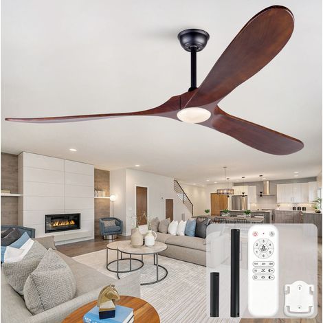 Ventilador de techo 70 pulgadas con LED, mando a distancia, 3 aspas de madera, reversible, acabado nogal negro (1/5)