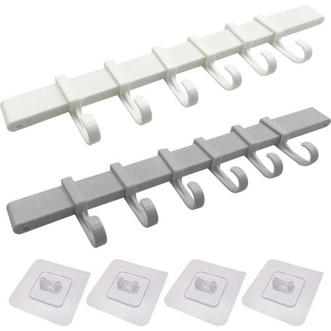 Soportes de pared para utensilios de cocina (2 unidades), sin necesidad de taladrar, con ganchos adhesivos y 6 ganchos deslizantes. (1/5)