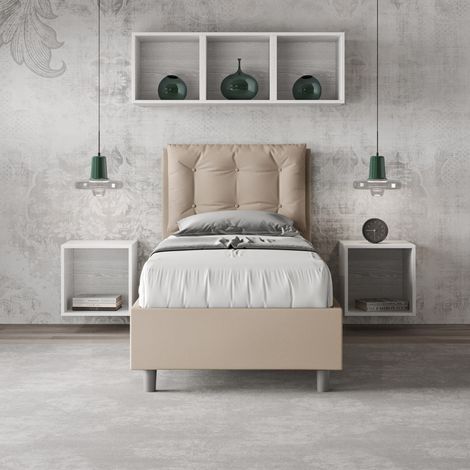 Letto singolo 80x190 contenitore cuscino testata imbottito Annalisa S - Beige (1/5)