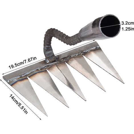 Râteau à chaume en métal pour jardinage, désherbage Râteau à dents en métal robuste, enlèvement de chaume, désherbage, râteau de surface, roche, gravier, râteau universel pour cultivateursCinq dents (1/4)