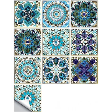 20 Pcs Stickers de Carreaux 15x15cm Autocollant Carreau Ciment Mural Style Marocain Autocollants de Carreaux Adhesifs Étanche Sticker Carrelage (Bleu) (1/4)