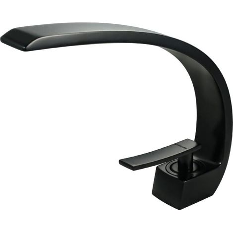 Robinet d'évier de salle de bain en chrome avec tuyau d'alimentation, robinet de lavabo monotrou à conception unique, mitigeur de lavabo(noir) (1/5)
