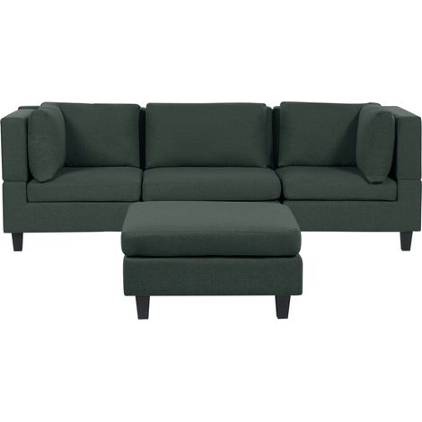 Sofá modular moderno 3 plazas tapizado tela poliéster respaldo acolchado con otomana verde oscuro Unstad