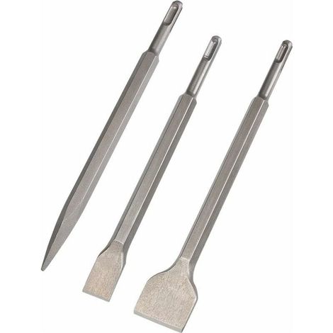 Burins SDS Plus, Set 3 (Burin Large, Burin Plat, Burin Pointu) pour Perceuses Légères et Marteaux à Percussion Travail Standard dans le Béton Carrelage Bloc de Construction (1/5)