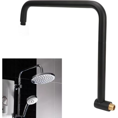 Extensión de cabezal de ducha giratoria en forma de S con soporte de pared de acero inoxidable para baños, color negro. (1/5)
