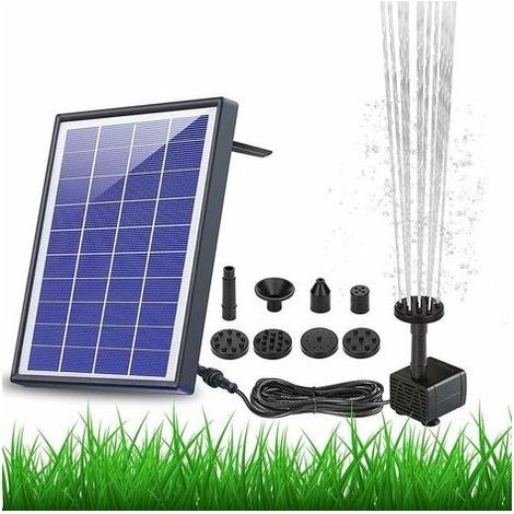 Pompe de fontaine solaire 6,5 W Batterie intégrée 1500 mAh, pompe à eau solaire fontaine flottante avec 6 buses, pour bain d'oiseaux, aquarium, étang ou décoration de jardin Pompe d'aérateur solaire (1/5)