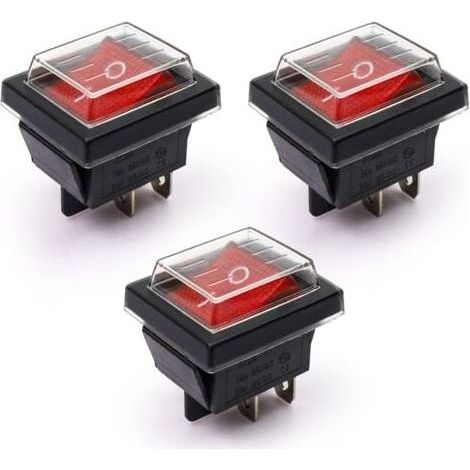 3Pcs Red Light ON/OFF Rocker Switch with Waterproof Cover 16A/250V 20A/125V AC (DPST) (1/4)