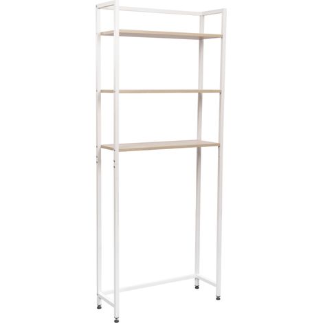 Mobile lavatrice Janet con 3 ripiani metallo bianco/legno naturale 68x24x165 cm (1/2)