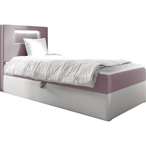 Cama continental Lucus V, Soft 017 + Fresh 9, Continental, Individuales, 100x200, Tapiz, Cuero ecológico, Somieres, 102x212x104cm, LED (1/5)