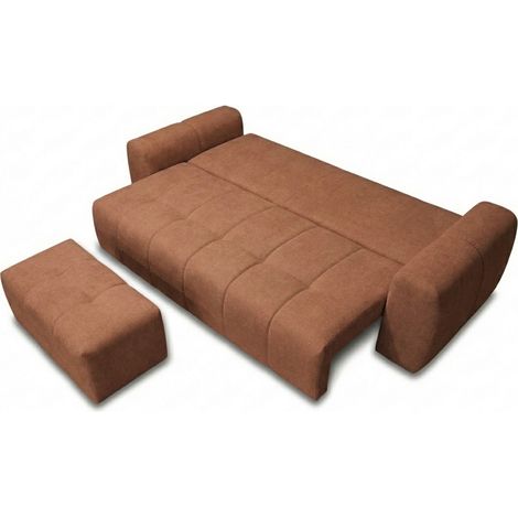 BOBOCHIC - Canapé 3 places convertible ROXELANE tissu chiné avec pouf   Orange