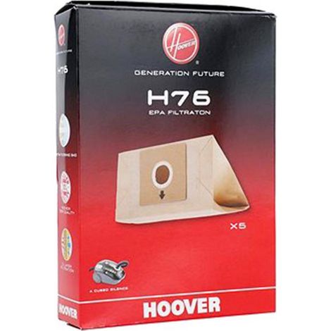 Ersatzteil - H76 Staubsaugerbeutel papier (5er Pack) -  - HOOVER, TORNADO, GLENAN, DIRT DEVIL, CHROMEX, PROGRESS, NILFISK, FAR, DAEWOO, GOBLIN, DILEM, WHITE & BROWN, ELECTROLUX, PHILIPS, ZANUSSI, VOLT