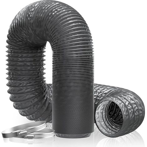 Flexible Air Ducting Hose 200 mm x 5 m Aluminium Foil PVC for Heating and Air Conditioning, Tumble Dryer, Extractor Fan Diameter 200 mm, 5 Metres, Grey