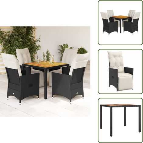 The Living Store 5-tlg. Garten-Essgruppe mit Kissen Schwarz Poly Rattan - Gartenmöbel - Outdoor Möbel - Relaxsessel - Lounge Set - Rattan Sessel (1/5)