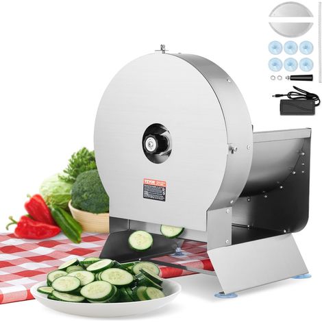 VEVOR Affettatrice Elettrica per Verdure, Affettatrice Commerciale Spessore 0-12 mm, Convertibile a Manuale, Affettatrice per Alimenti in Acciaio Inox, Ampia Porta di Alimentazione per Verdure (1/5)