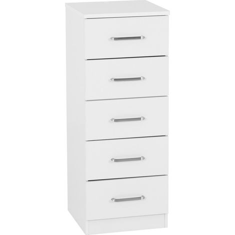 Dakota 5 Drawer Narrow Chest - L36 x W35 x H90.5 cm - White