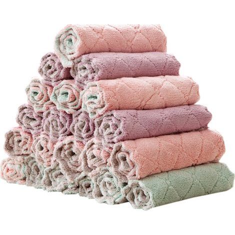 2/5/10/20 Pièces Couleur Aléatoire Serviette de Main en Polaire Corail Absorbante Chiffon Propre Évier Dépoussiérant Non Gras (1/5)