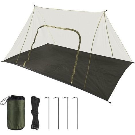 Grand Moustiquaire Camping 240X140X110cm, Portable et Léger pour Voyage, Tente Exterieur Anti Moustique avec Porte Zippé, Toit 2 Pans-Vert Moustiquaire d'extérieur légère pour camping, excursion et r (1/5)