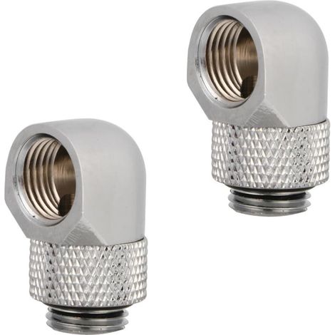 Adaptateur de Refroidissement à Eau 90 Degrés en Laiton Argenté, Raccord Rotatif 360° pour Système de Refroidissement Liquide Pc, 2 Pièces pour Tuyaux Rigides Petg (1/5)