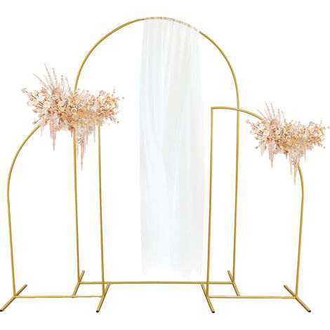 Arco de boda, estructura metálica resistente, versátil para decoración, color dorado, juego de 3 piezas. (1/2)