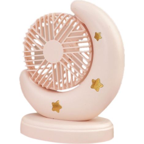 Ventilateur de bureau portable USB rechargeable 2 vitesses forme lune cartoon rose avec batterie (1/5)