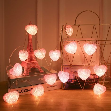 Guirlande Lumineuse Saint Valentin, 5m - 50 LED Guirlande Lumineuse Coeur Rose, Lumières Coeur Scintillant USB pour Mariage DIY Fête Intérieure (1/5)