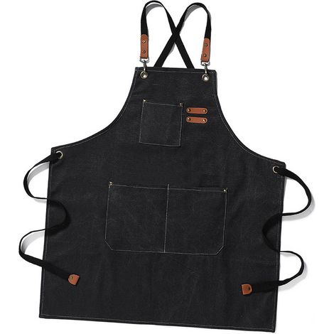 Tablier de travail imperméable, respirant, ajustable et épais, unisexe, avec poches, pour barbecue et jardinage, noir. (1/5)