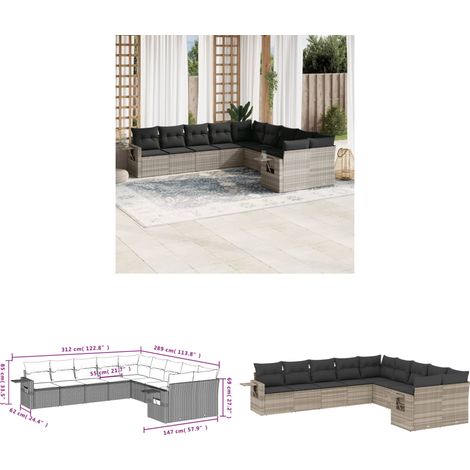 vidaXL Salon de jardin avec coussins 10 pcs gris clair résine tressée (1/3)