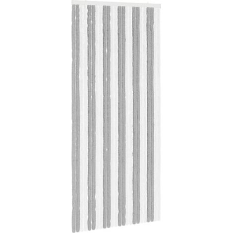 Rideau en chenille, rayures grises et blanches, 100 x 220 cm (1/5)