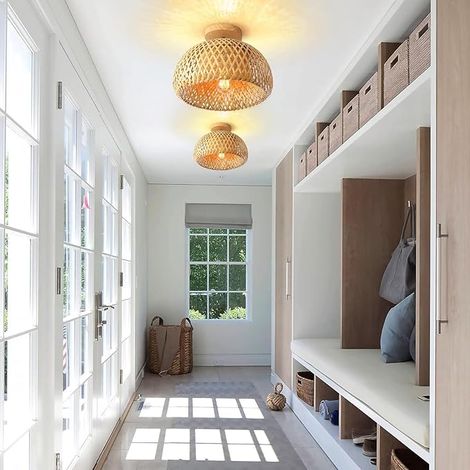 Bambusdecke, semi-flushmount Seidendeckenbeleuchtung, handgefertigte Boho Rattan Deckenbefestigungen, 30 30 18 (1/3)