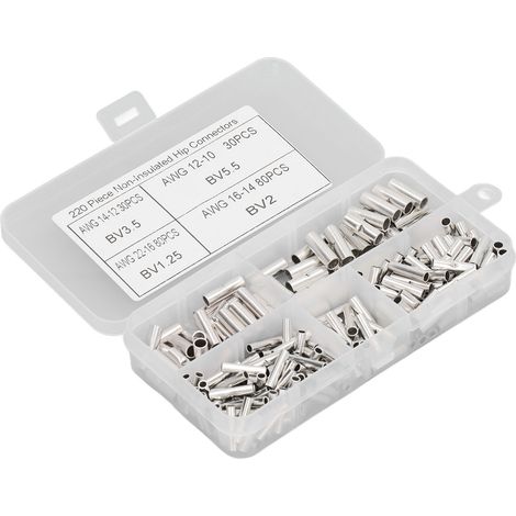 Connecteurs à sertir à visser en cuivre pur 220 pièces, raccords manchons non isolés pour électroménager, automobile et bricolage (1/5)