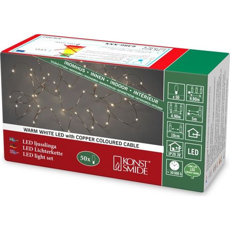 Guirlande Lumineuse de Noël à LED à Fil Nu/Utilisation en intérieur (IP20)/50 diodes Blanc Chaud/transformateur d'intérieur 3 V/Guirlande Lumineuse en Fil de cuivre (1/3)