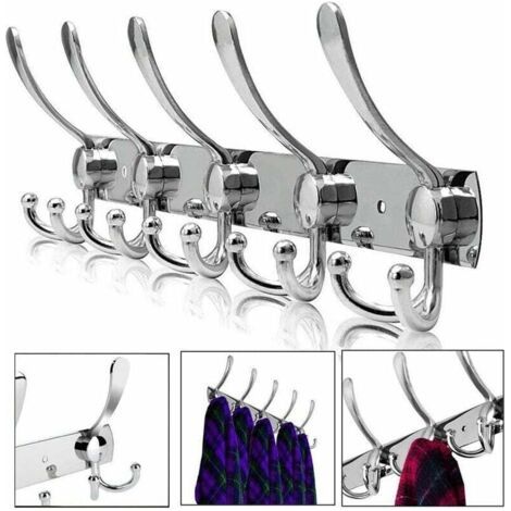 Appendiabiti a parete con ganci in acciaio inox, ganci per vestiti, ganci per asciugamani e ganci per accappatoi (5 ganci argentati).