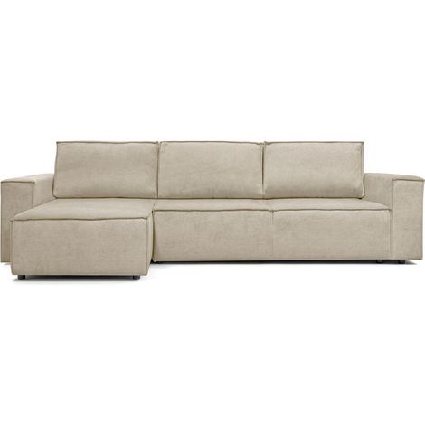 Canapé d'angle convertible réversible 5 places avec coffre de rangement en tissu chenille beige foncé - Harper (1/5)