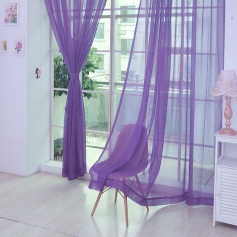Rideaux transparents à deux panneaux pour le salon – bande plissée, ourlet lesté, tissu 100 % polyester, lilas clair, 100 x 270 cm