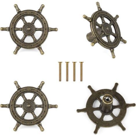 Bouton de Meuble, 4 pièces Boutons de Meubles Vintage, Bouton de Tiroir (Forme de Gouvernail)53.4mm (1/5)