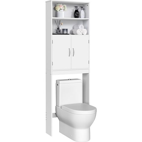 Homevive Mueble sobre Inodoro 72x20x195 cm con Estante Ajustable y 2 Puertas Armario para el Inodoro Almacenamiento sobre el Inodoro WC Mueble para Baño (1/5)