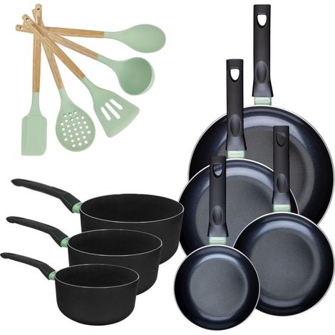 Lot 4 Poêles 16/20/24/28cm et 3 Casseroles 16/18/20cm Fackelmann Brandao avec 5 ustensiles (1/5)