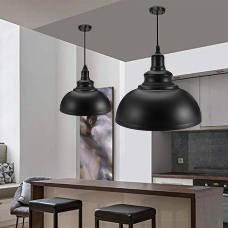 Lustre suspendu en métal E27, abat-jour noir (1/5)
