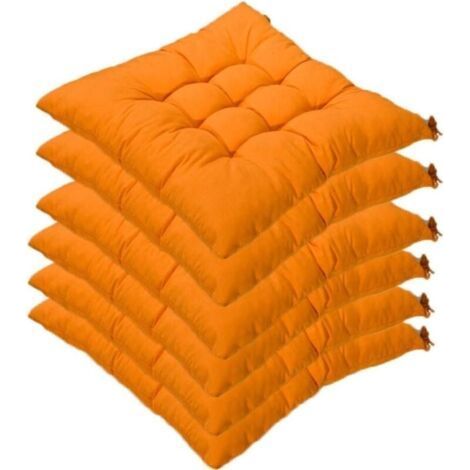 Lot de 6 coussins de chaise carrs 40 x 40 cm, matelasss, confortables et colors, pour intrieur et extrieur (orange) (1/5)