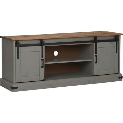 Mobile TV HALDEN 150 x 40 x 60 cm con ante scorrevoli e moderno contenitore in pino grigio 020057825