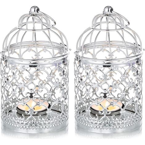 Lot 2 lanternes décoratives cage oiseaux métal porte-bougie Noël (1/5)