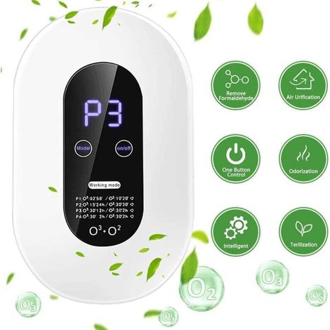 Ozongenerator, Mini-Ozonmaschine mit 4 Modi, hängendem Touchscreen, tragbarer Luftreiniger mit energiesparendem LED-Display, Anionen-Luftreiniger für das Heimbüro