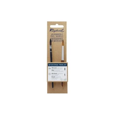 2 pinceaux aquarelle Raphaël Les Essentiels set de voyage mini lavis et mini rond